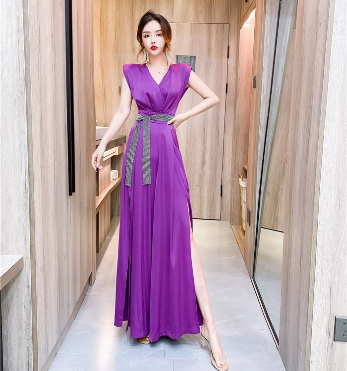 Split V-neck fashion long pants slim wide leg jumpsuit