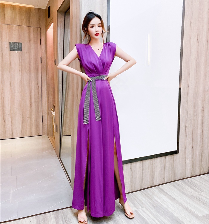 Split V-neck fashion long pants slim wide leg jumpsuit