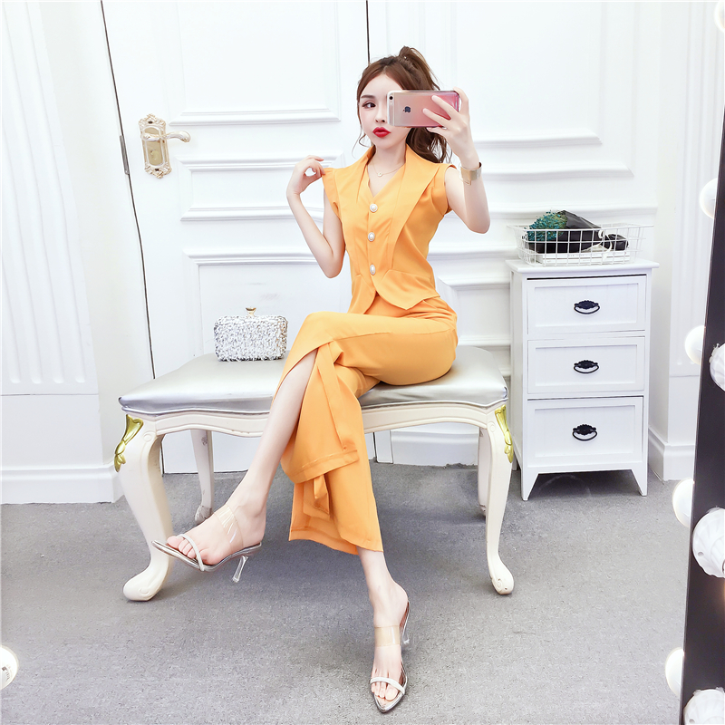 Slim temperament tops fashion long pants a set for women