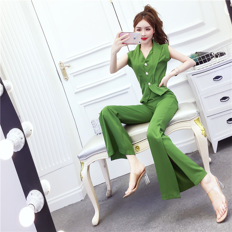 Slim temperament tops fashion long pants a set for women