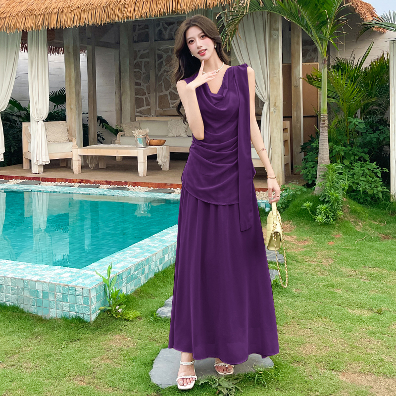 Summer fashion long skirt temperament tops 2pcs set
