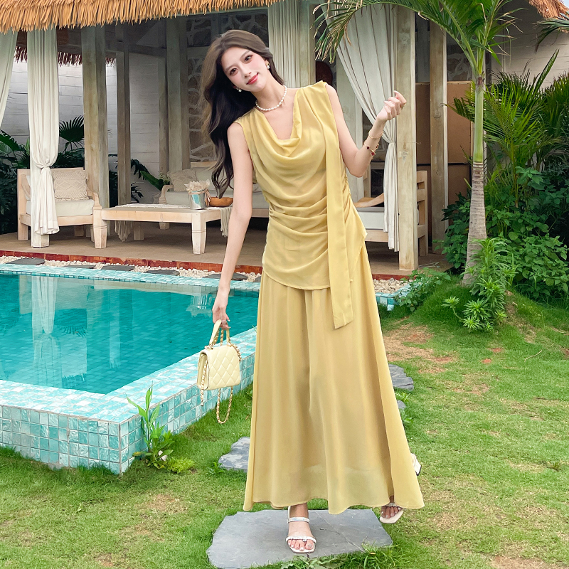 Summer fashion long skirt temperament tops 2pcs set