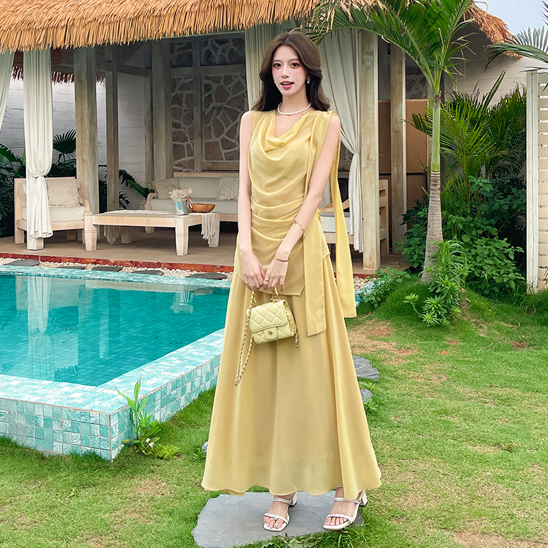 Summer fashion long skirt temperament tops 2pcs set