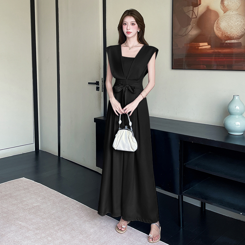 Fashion summer long pants slim bow jumpsuit