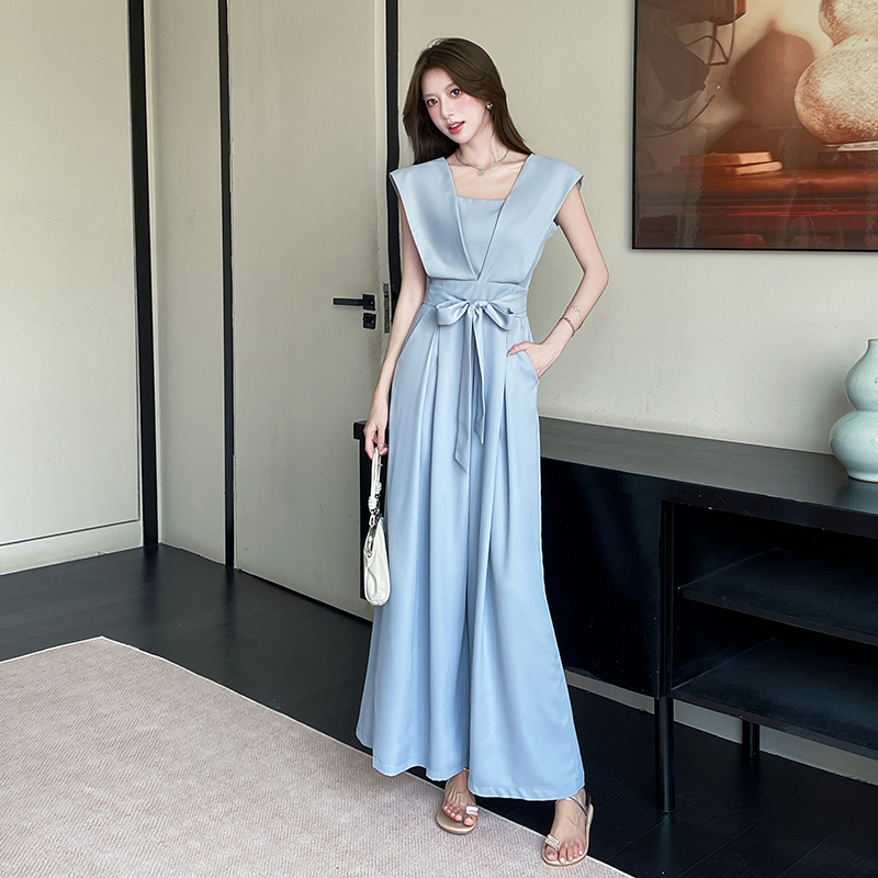 Fashion summer long pants slim bow jumpsuit