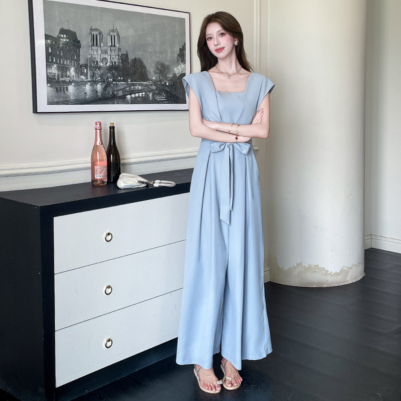 Fashion summer long pants slim bow jumpsuit