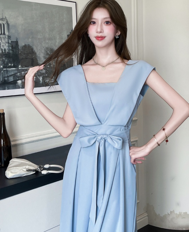 Fashion summer long pants slim bow jumpsuit