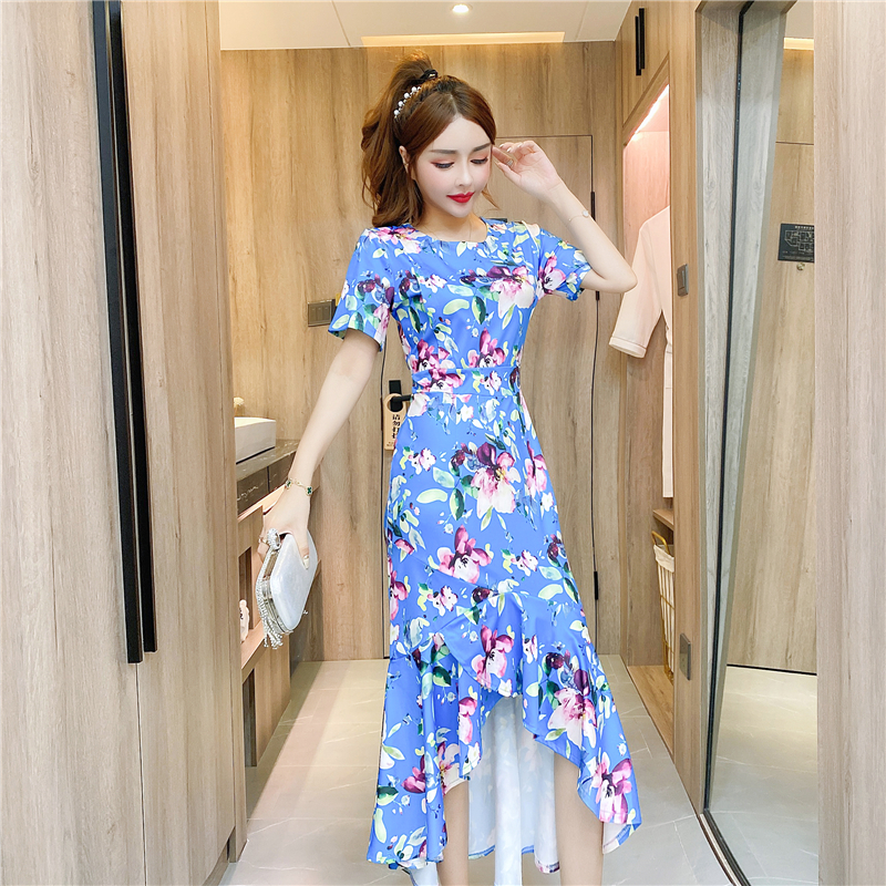 Printing package hip long dress Western style dress