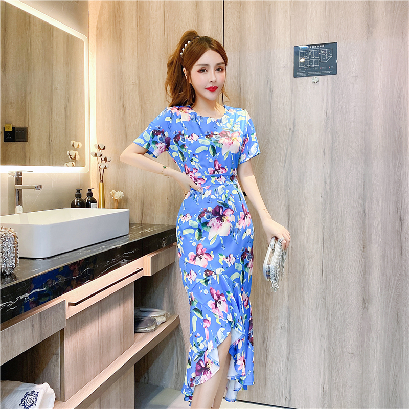 Printing package hip long dress Western style dress