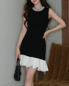 Lotus leaf edges sleeveless dress pinched waist T-back