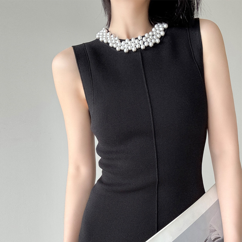 Sleeveless slim T-back lotus leaf edges temperament dress