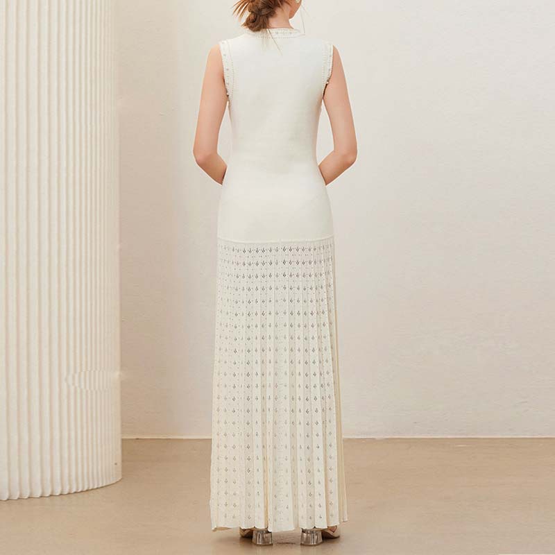 Elegant temperament knitted beading sleeveless dress