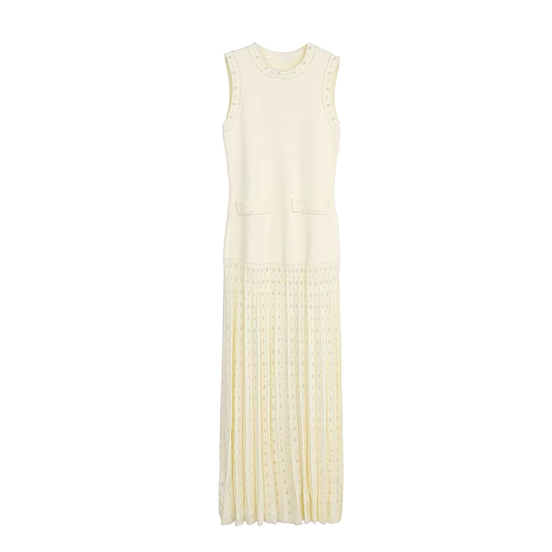 Elegant temperament knitted beading sleeveless dress