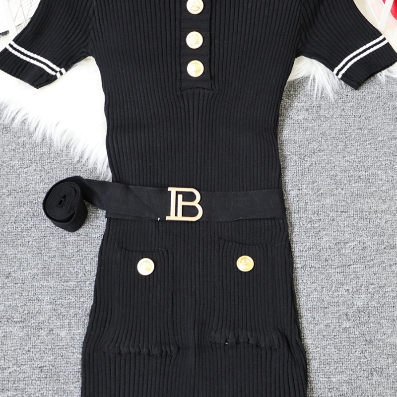Knitted bottoming European style summer waistband dress