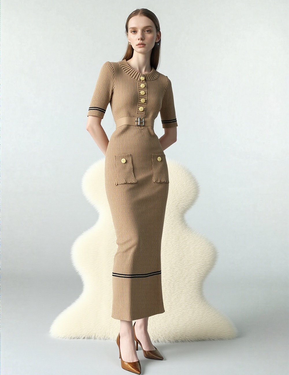 Knitted bottoming European style summer waistband dress
