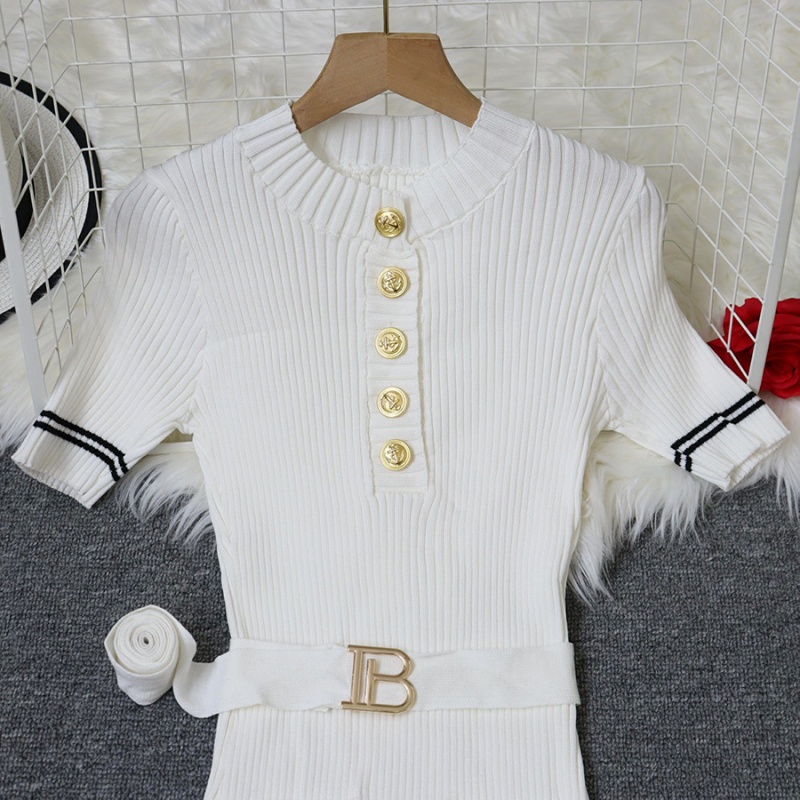 Knitted bottoming European style summer waistband dress