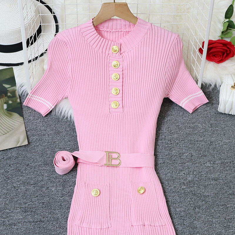 Knitted bottoming European style summer waistband dress