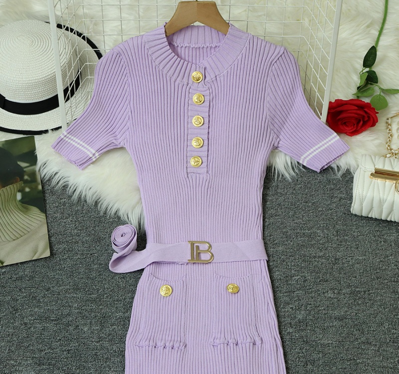 Knitted bottoming European style summer waistband dress