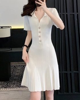 Short sleeve A-line summer thin ice silk white dress for women