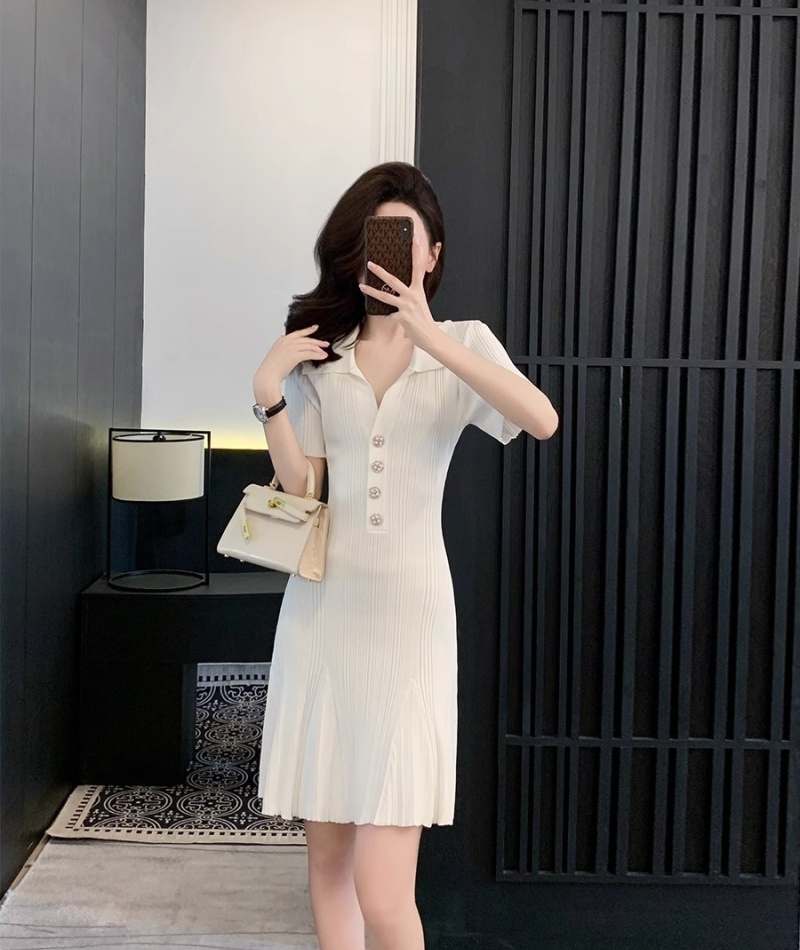Short sleeve A-line summer thin ice silk white dress for women