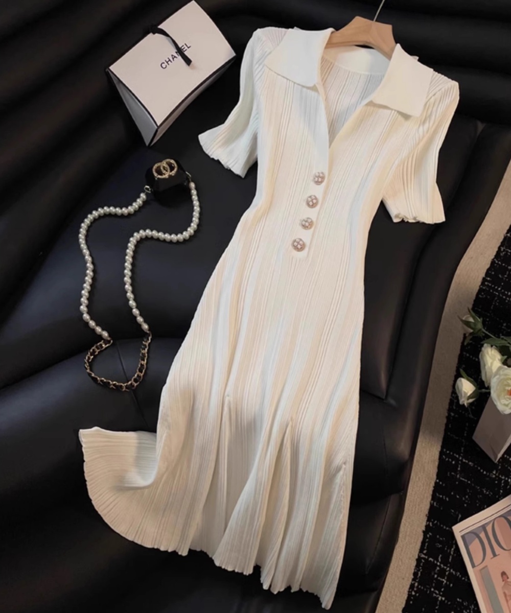 Short sleeve A-line summer thin ice silk white dress for women
