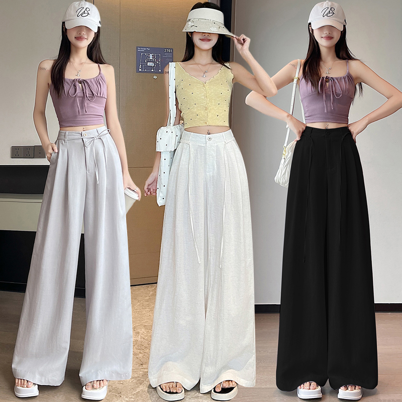 Casual flax suit pants summer cotton linen wide leg pants