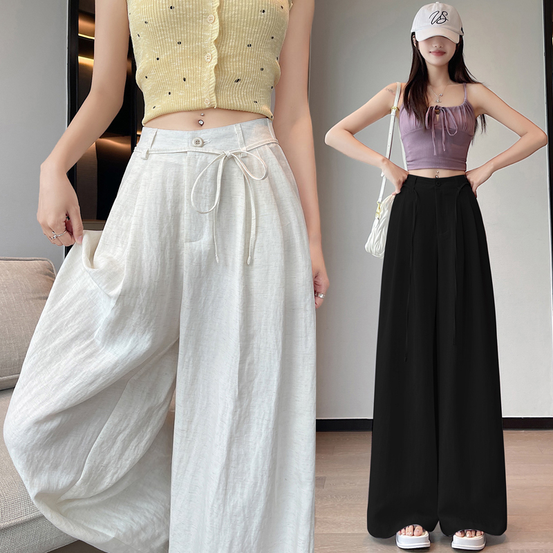 Casual flax suit pants summer cotton linen wide leg pants