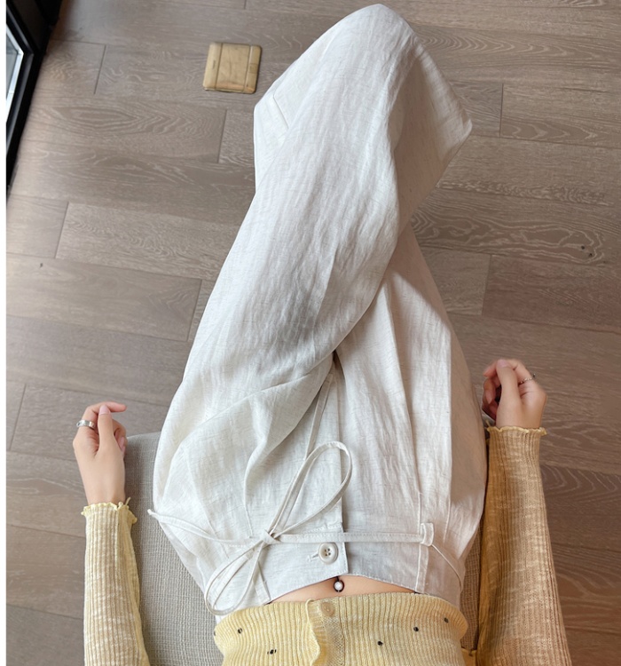 Casual flax suit pants summer cotton linen wide leg pants