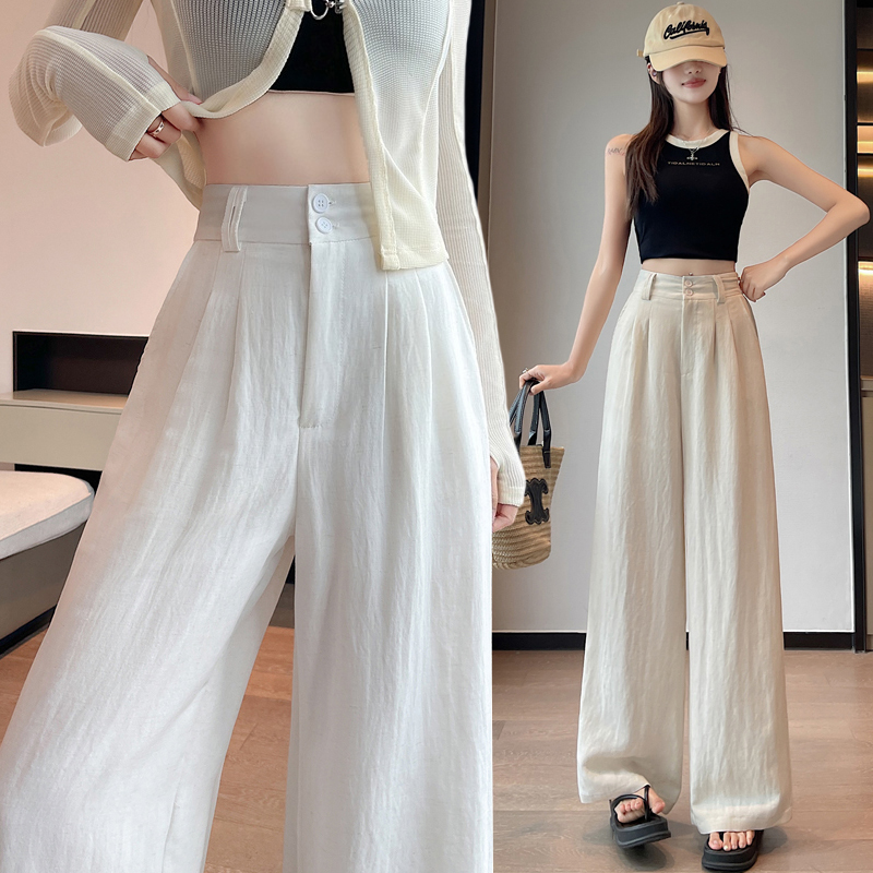 Cotton linen wide leg pants suit pants for women