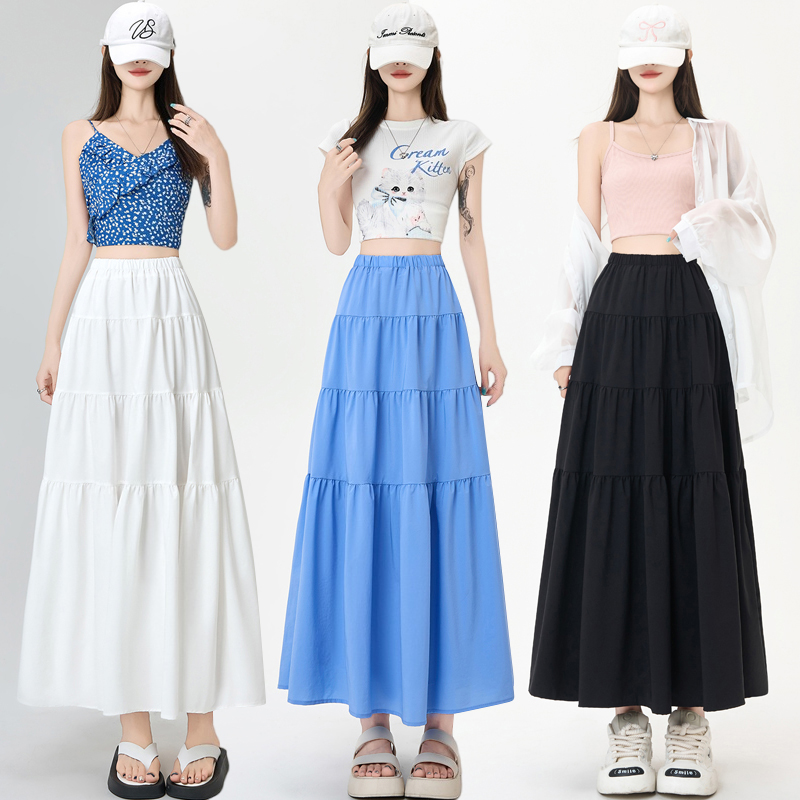 Elastic waist long dress skirt for women
