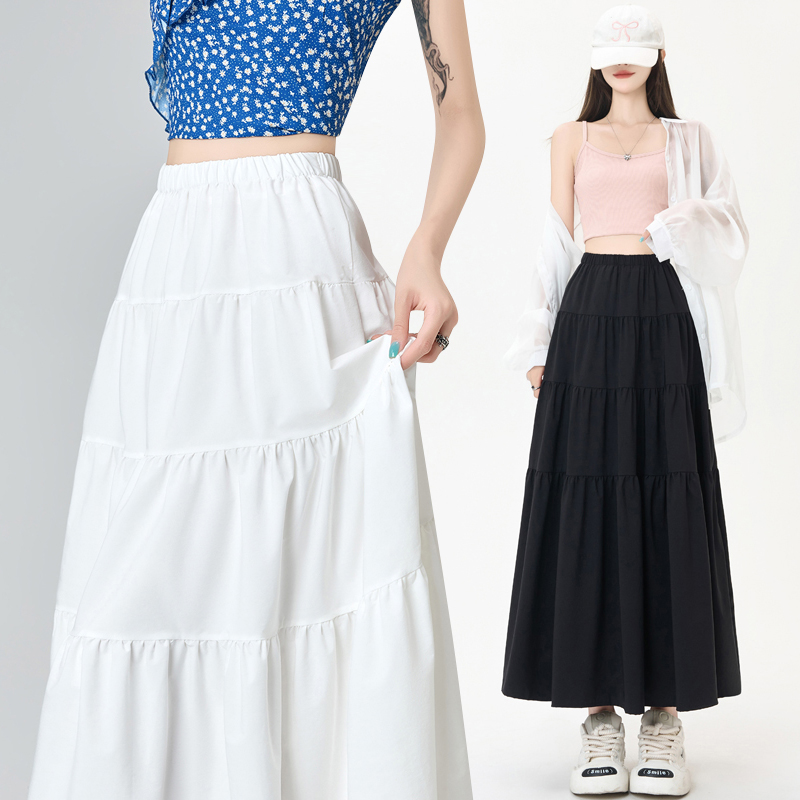 Elastic waist long dress skirt for women