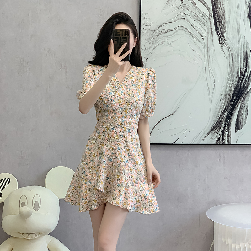 Summer romantic V-neck bandage floral dress for women