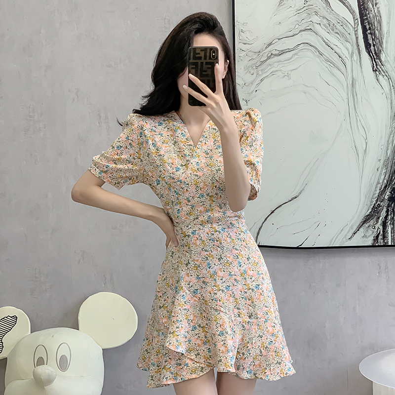 Summer romantic V-neck bandage floral dress for women