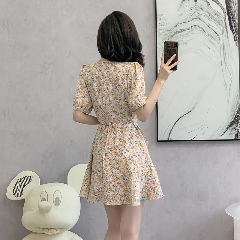 Summer romantic V-neck bandage floral dress for women
