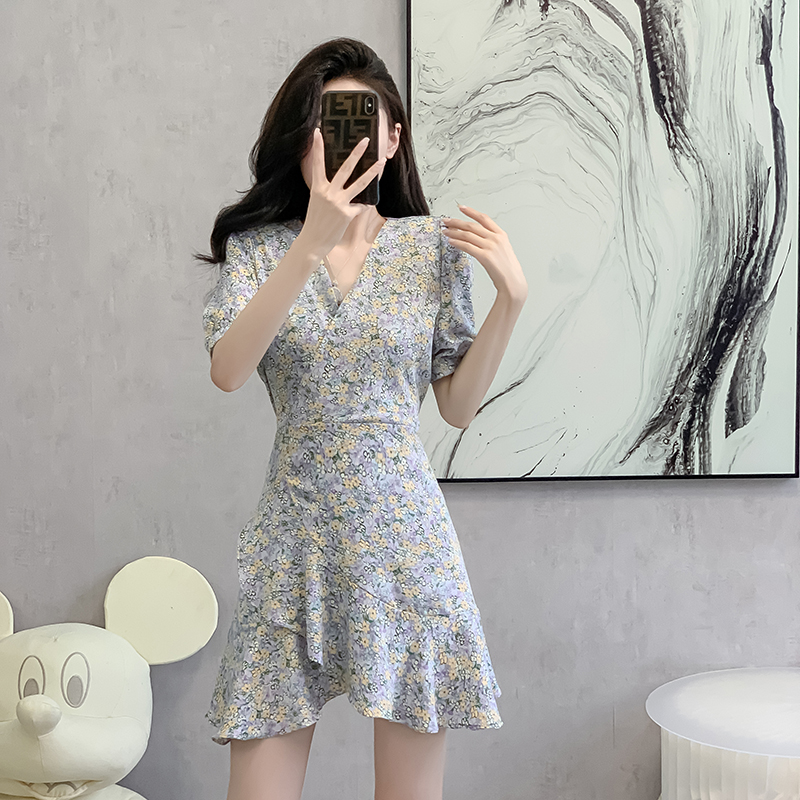 Summer romantic V-neck bandage floral dress for women