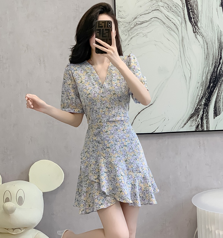 Summer romantic V-neck bandage floral dress for women