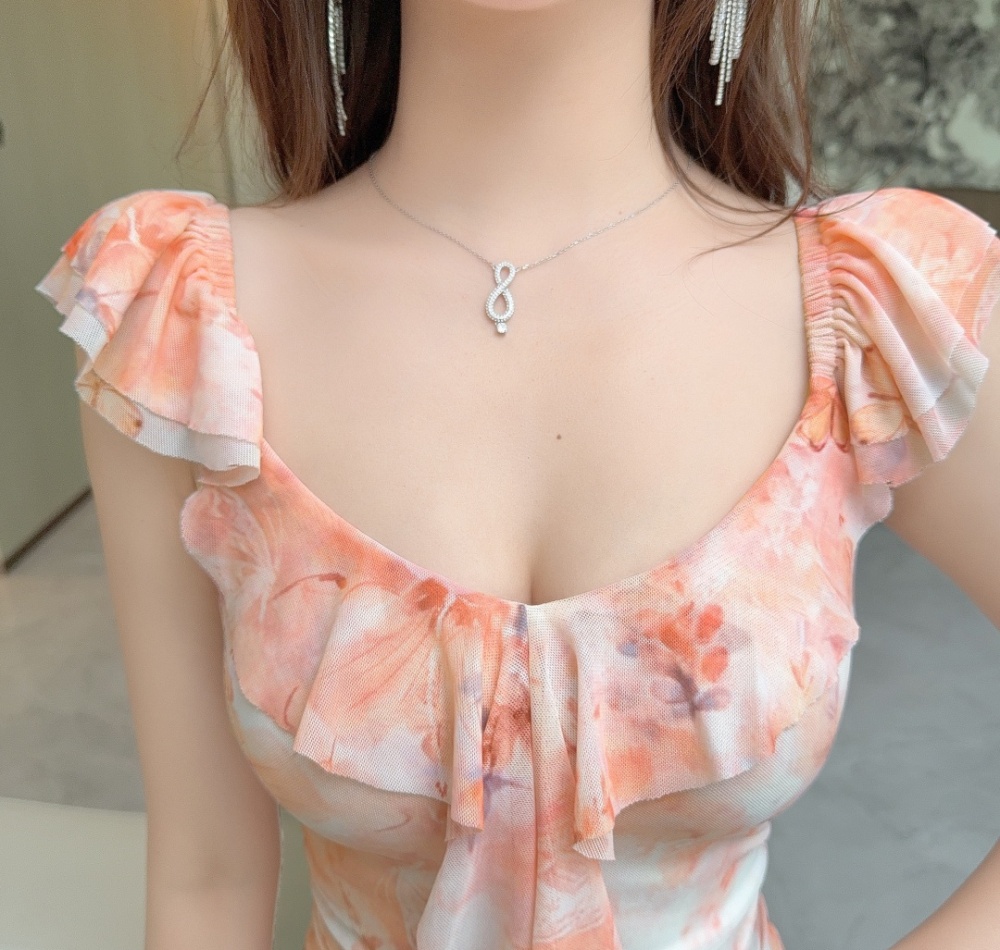 Halter sling horizontal collar package hip gauze dress