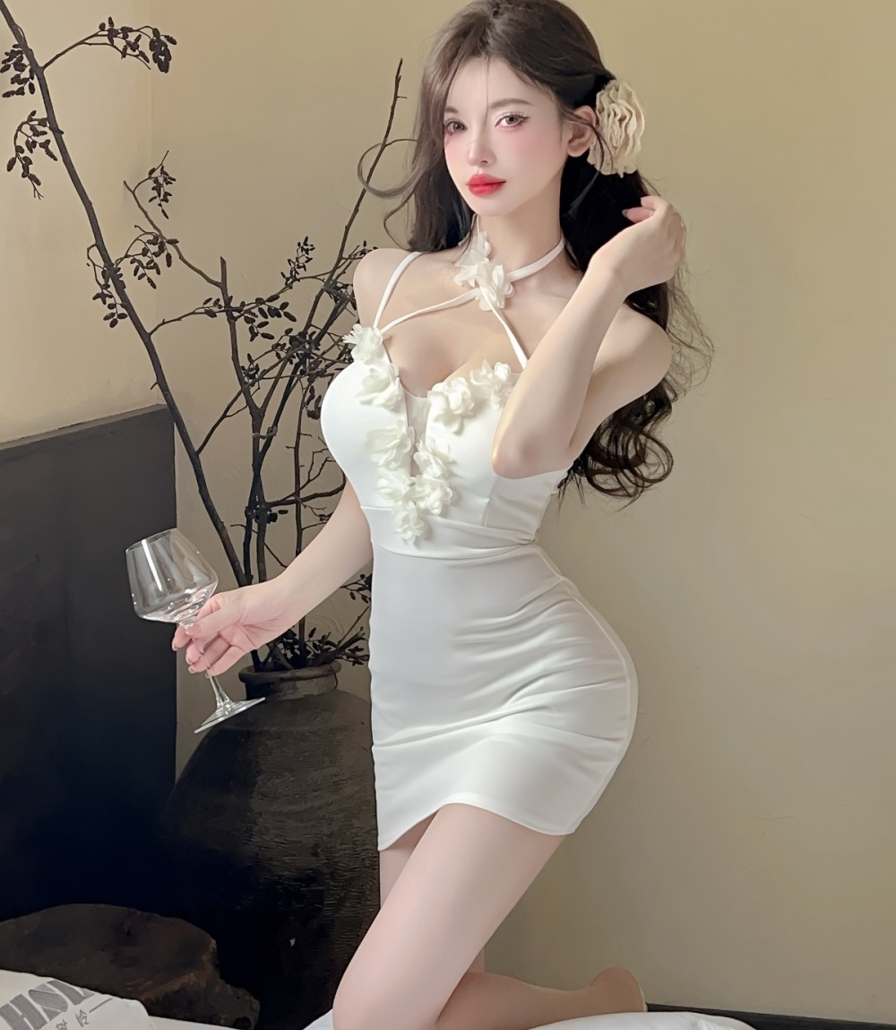 Sexy flowers package hip bottoming sling splice dress