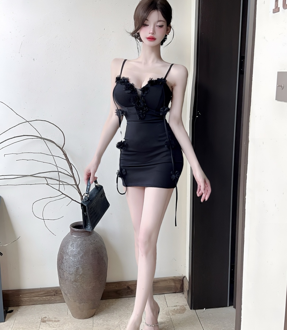 Sexy flowers package hip bottoming sling splice dress