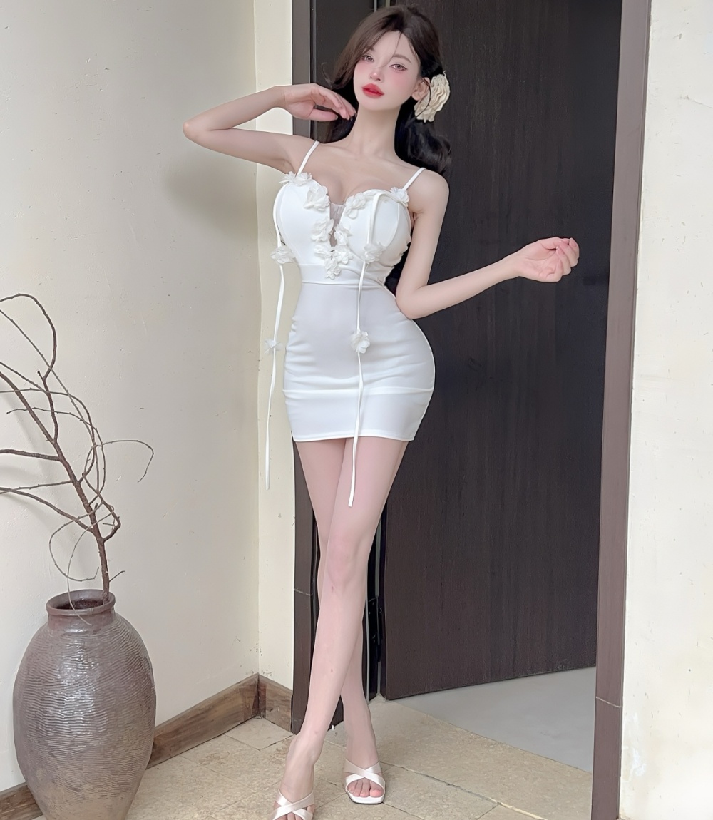 Sexy flowers package hip bottoming sling splice dress