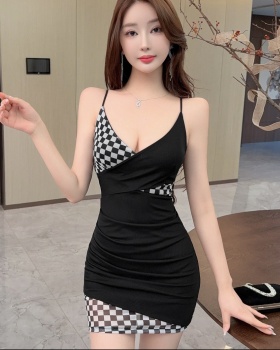 Sexy tight bottoming gauze sling package hip dress