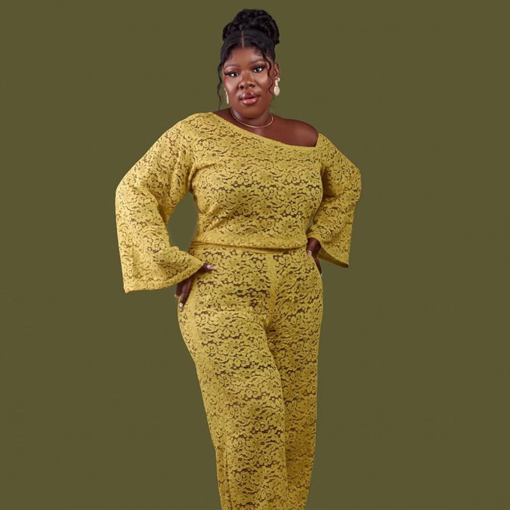 Lace large yard fashion high waist tops 2pcs set