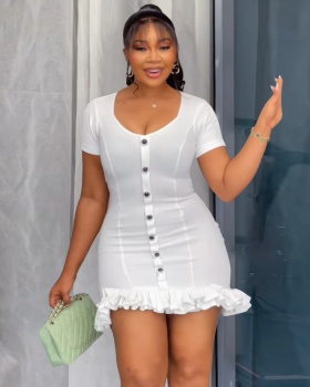 Fashion lotus leaf edges knitted sexy pinched waist dress
