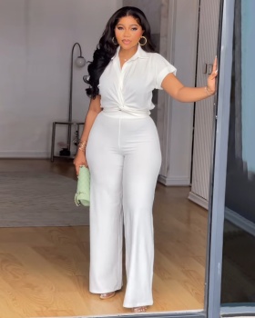 Short sleeve shirt casual pants 2pcs set for women