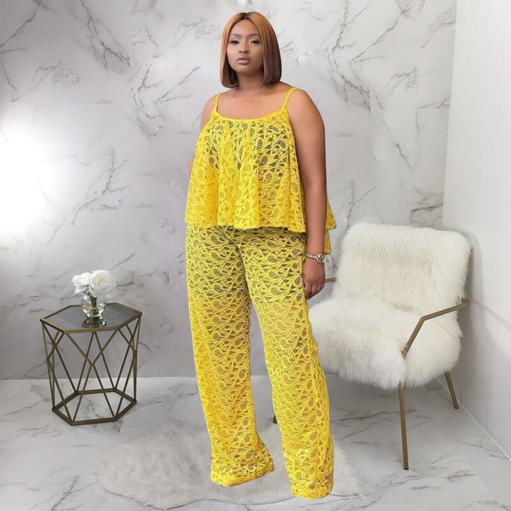 Sexy large yard fashion lace long pants a set for women