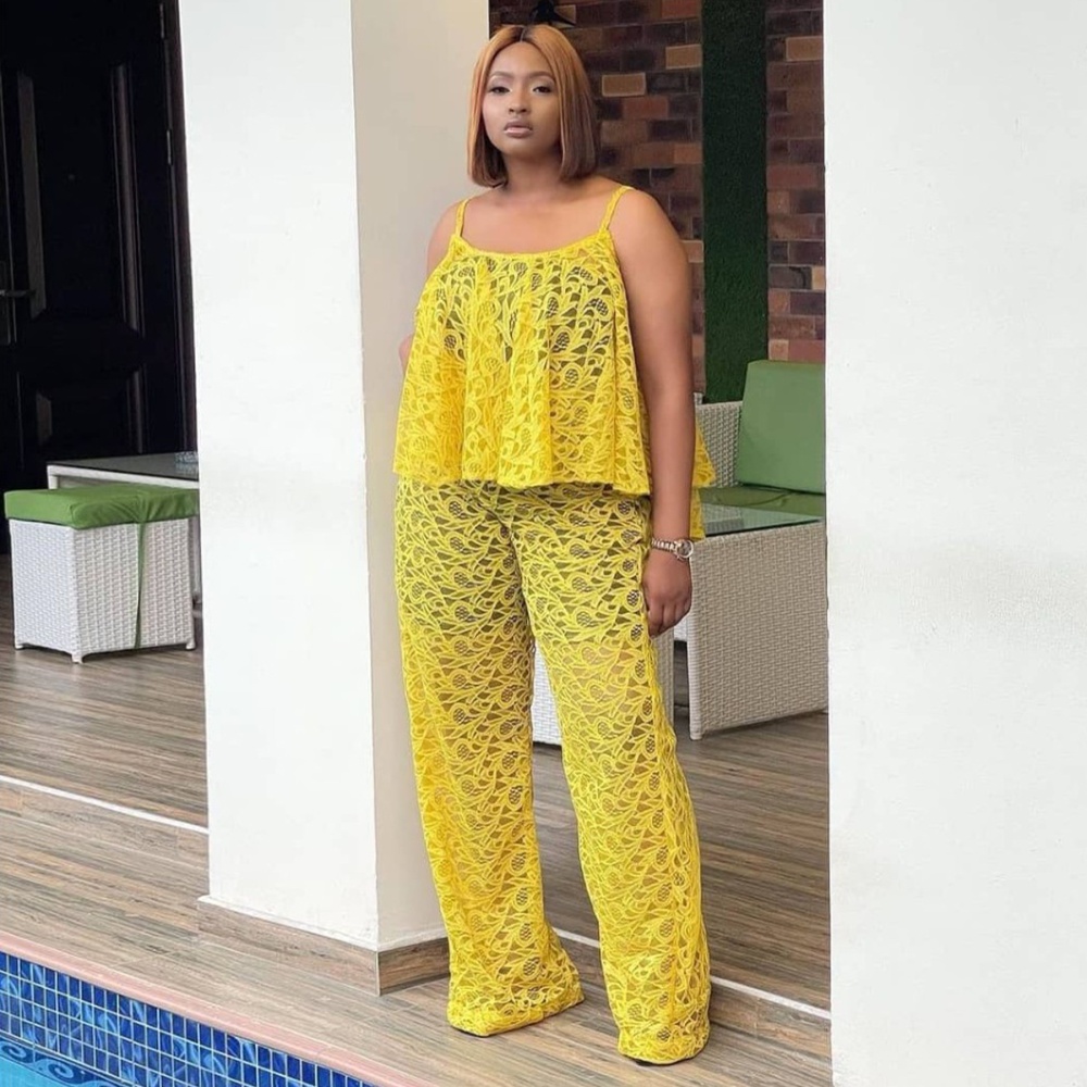 Sexy large yard fashion lace long pants a set for women