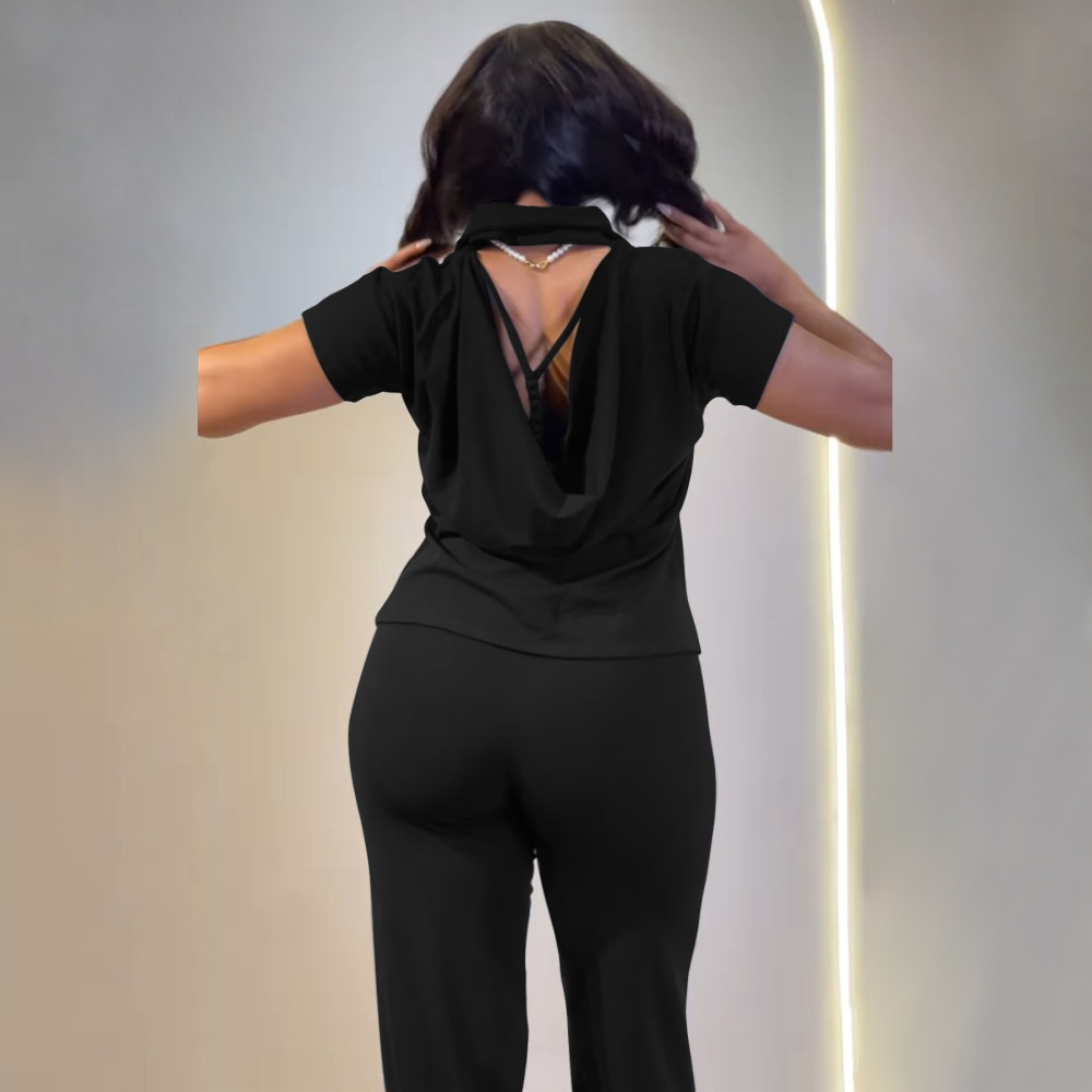 Loose short sleeve large yard buckle shirt 2pcs set for women
