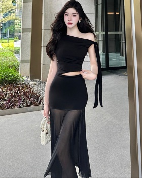 Pinched waist tops France style skirt 2pcs set