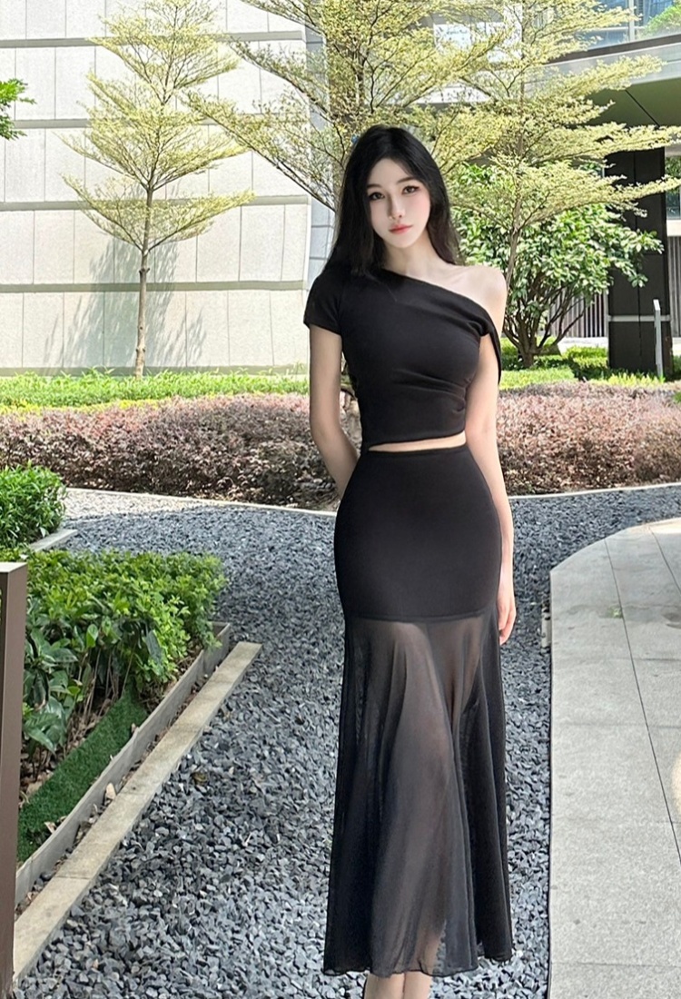 Pinched waist tops France style skirt 2pcs set