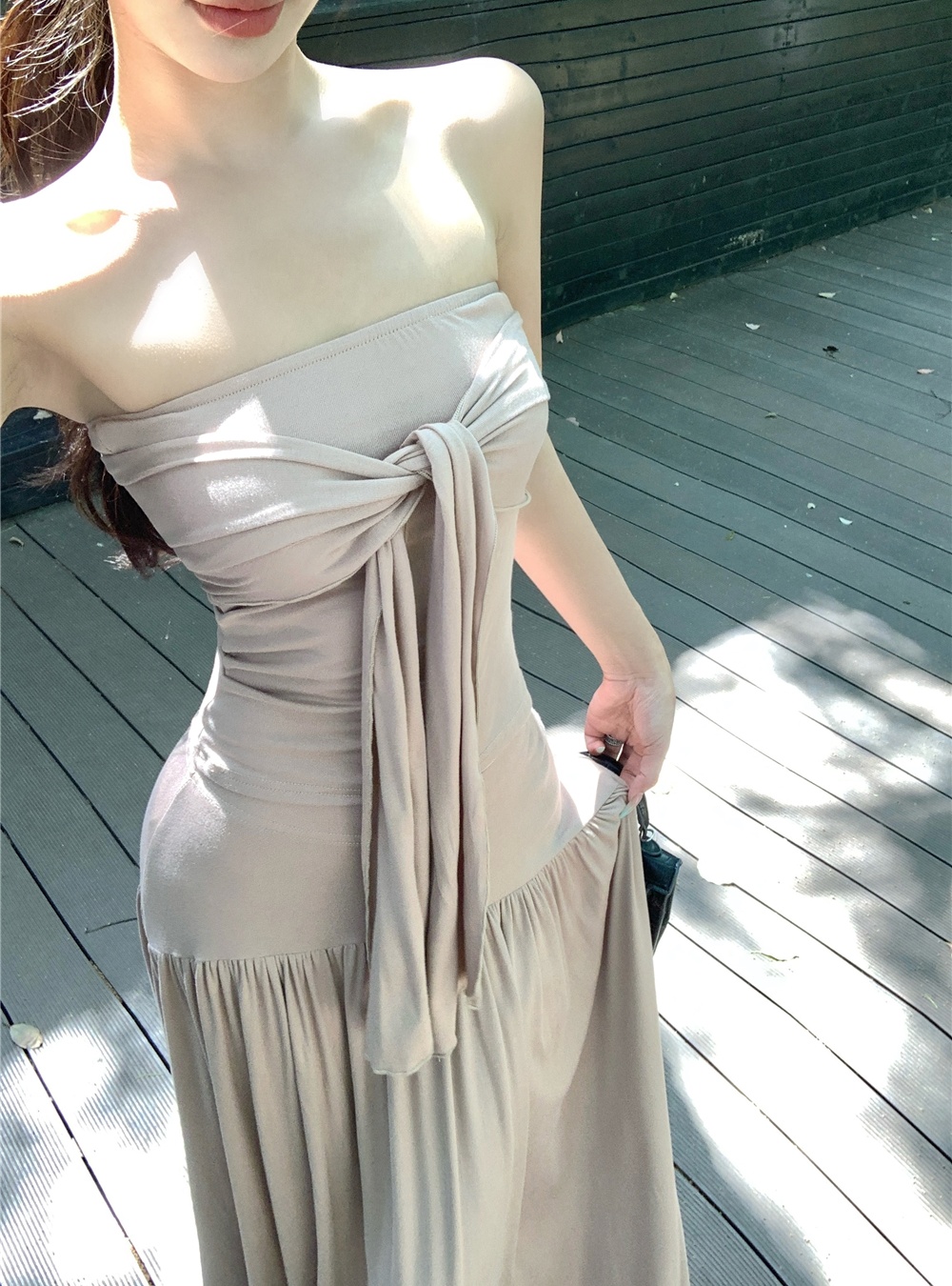 Wrapped chest high waist vest strapless tops 2pcs set